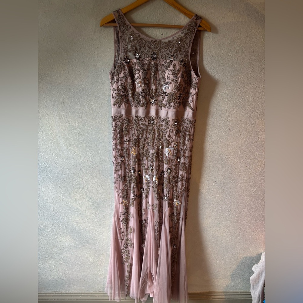 Adrianna Papell Blush Pink Beaded Backless Evening Gown - Picture 2 of 10